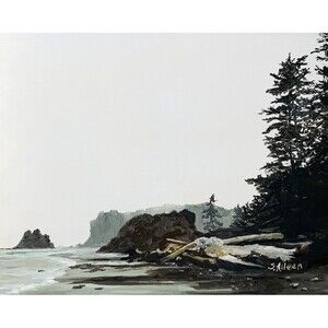 8x10 PNW Original Oil Painting Landscape Pacific Ocean Olympic Beach Sea Signed